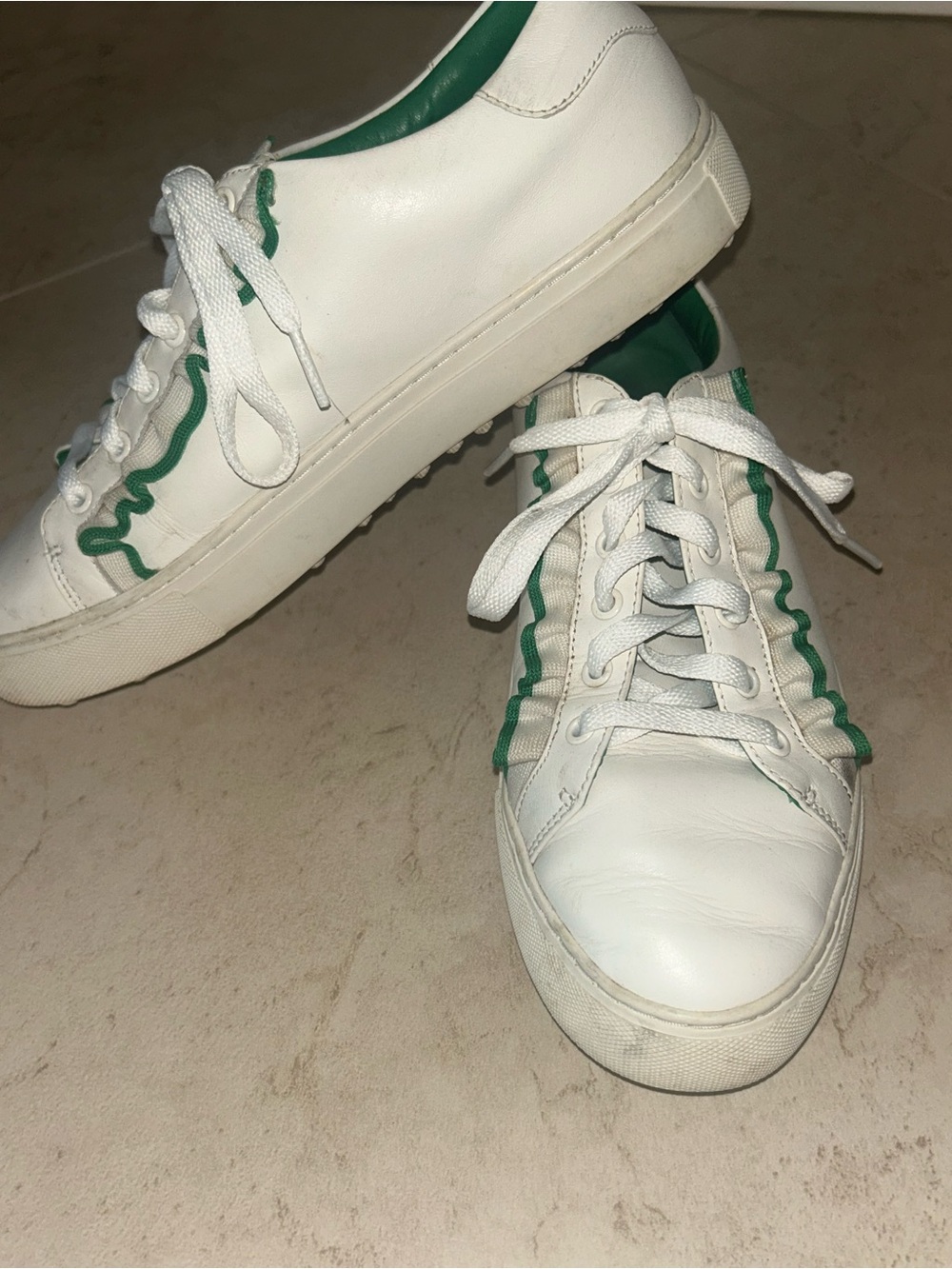 Tory Burch Sport White with Green Trim tennis shoes sneakers 8.5